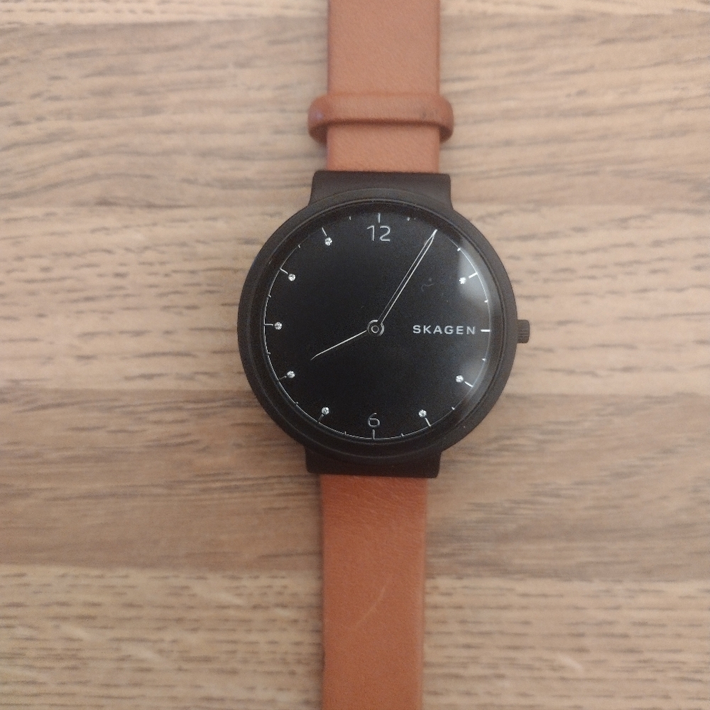 Skagen Black Dial with Brown Leather Strap Women's Watch